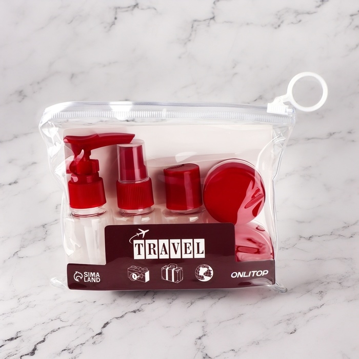 Набор для хранения, в чехле, 6 предметов, цвет прозрачный/бордовый Набор для хранения, в чехле, 6 предметов, цвет прозрачный/бордовый