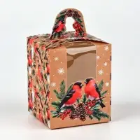Коробка новогодняя складная «Снегири» 9 х 11 х 9 см