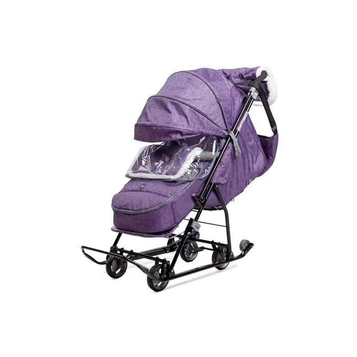 Санки - коляска «Наши детки 6», чехол для ног, муфта, сумка, баклажановый с полосками Санки - коляска «Наши детки 6», чехол для ног, муфта, сумка, баклажановый с полосками