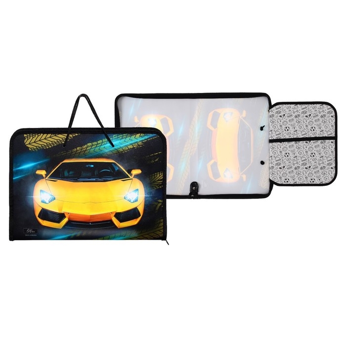 Папка для труда А4 с ручками, 325 х 230 х 25 мм, молния вокруг, откидная планка, пластиковая, ПТР-6 Calligrata  Папка для труда А4 с ручками, 325 х 230 х 25 мм, молния вокруг, откидная планка, пластиковая, ПТР-6 Calligrata "Тачка"