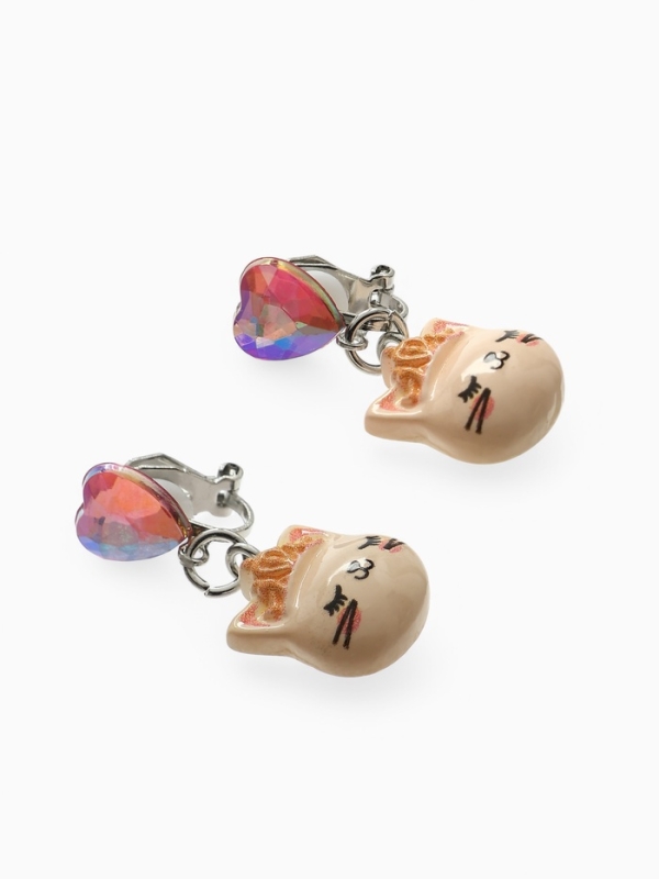 Серьги-клипсы детские  Серьги-клипсы детские "Выбражулька" кот с сердцем кристалл, цветные