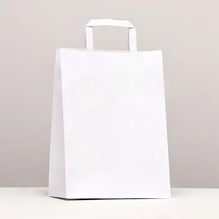 Пакет крафт без печати, белый, плоская ручка 22×12×25 см Пакет крафт без печати, белый, плоская ручка 22×12×25 см
