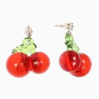 Серьги "Вишня" объемная, цвет красно-зелёный в золоте