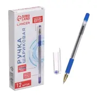 Ручка шариковая LANCER, синий стержень, узел 0.5 мм, прозрачный корпус, резиновый упор