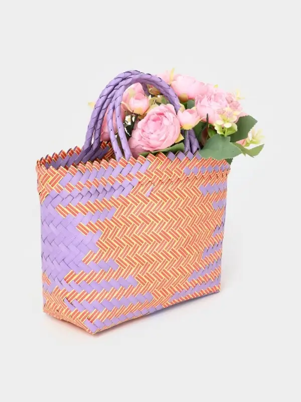 Сумка плетёная, 20&times;10&times;30 см, пластик, сиренево-жёлтая