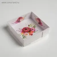 Кондитерская упаковка, коробка для макарун с пластиковой крышкой, «Цветы», 12 х 12 х 3.5 см