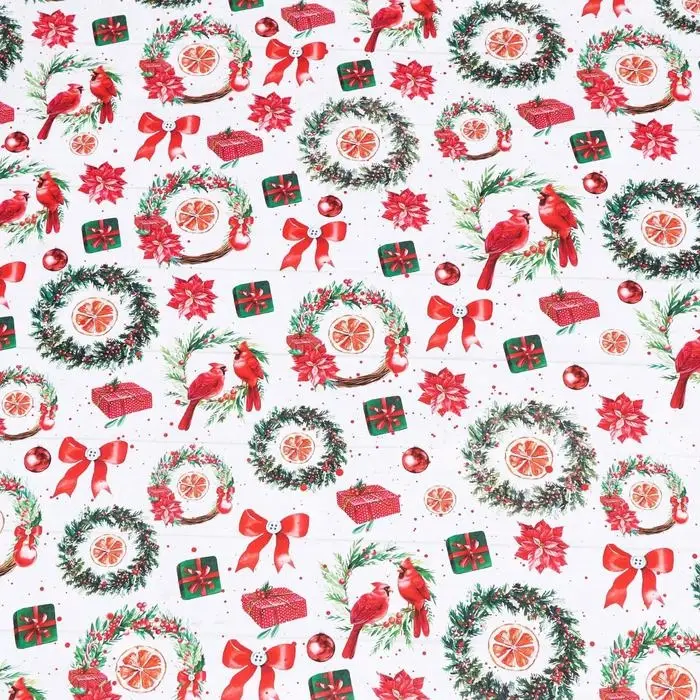 Бумага упаковочная глянцевая «Рождественские веночки», двусторонняя, 70×100 см