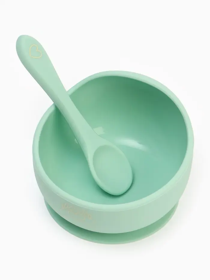 Тарелка детская на присоске и ложка, бирюзовый, Mum&Baby Тарелка детская на присоске и ложка, бирюзовый, Mum&Baby