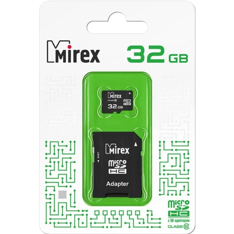 Карта памяти Mirex microSDHC с адаптером 32Gb (class 10) (13613-AD10SD32)
