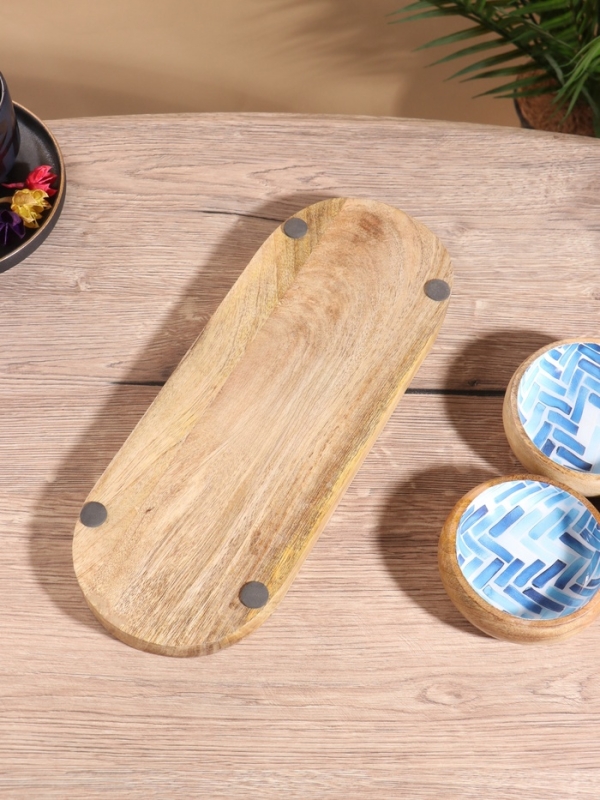 Набор розеток на подносе  Набор розеток на подносе "Синие птицы" (3 шт) дерево манго 33,5х13х6,5 см