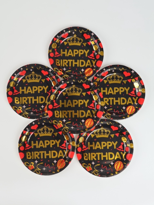 Набор бумажной посуды Набор бумажной посуды "С днём рождения", набор 12 шт., цвет чёрный