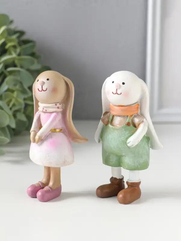 Сувенир полистоун "Зайчики-малыши нарядные" набор 2 шт 5,5х3х9,5 см