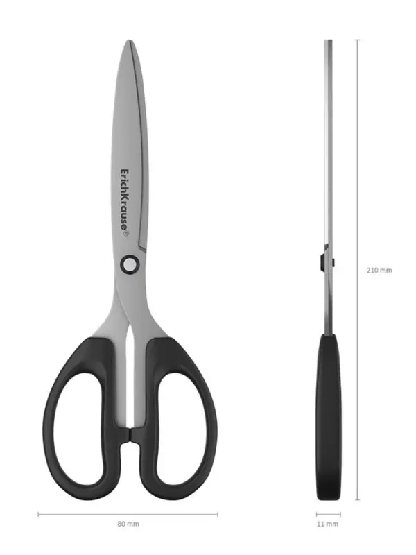 Ножницы ErichKrause Top Model, 21 см, блистер, увеличенная толщина лезвий, чёрные