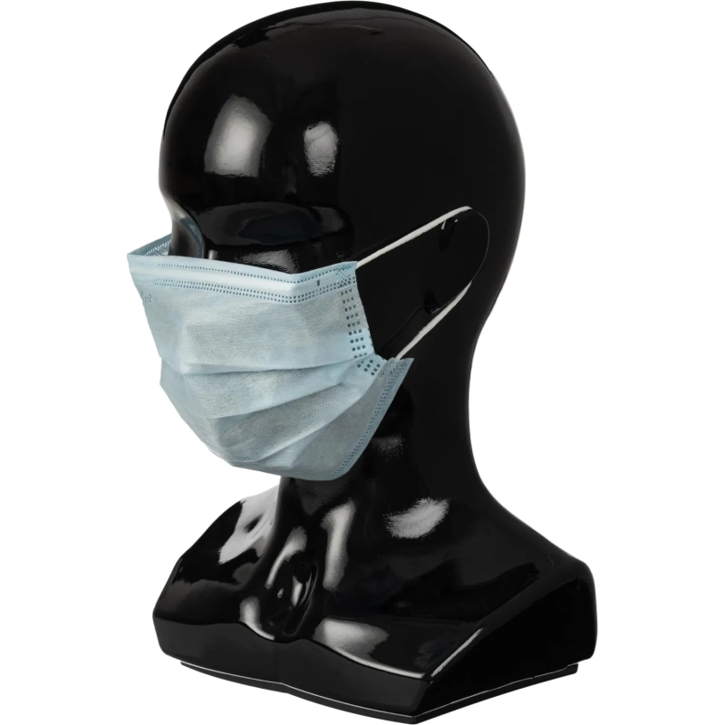 Маска медицинская 3-х сл., резинка, голубая, картон, 100 шт/уп