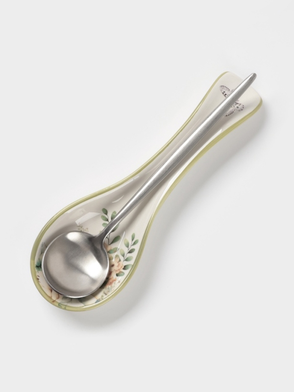 Подставка под ложку Доляна  Подставка под ложку Доляна "Цветы" цвет белый 22,3x7,1x2,7 см