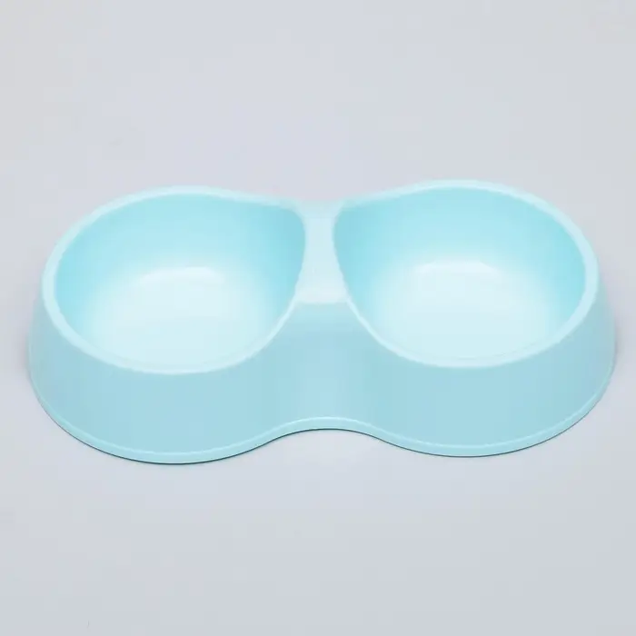 Миска двойная &laquo;Мур-мяу&raquo;, 200 мл, 22.5 см &times; 13 см &times; 6 см, пластик, голубая