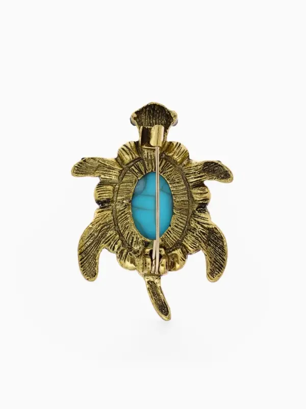 Брошь &laquo;Черепашка под бирюзу&raquo;, голубая в чернёном золоте