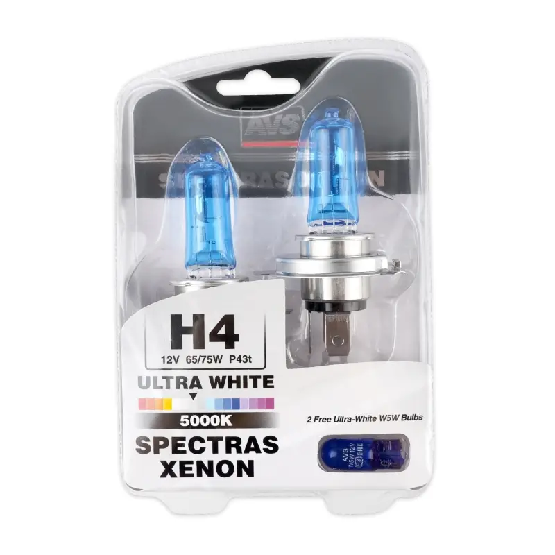 Газонаполненные лампы AVS SPECTRAS Xenon 5000K H4 12V 65/75W, комплект 2+2 (W5W) шт.