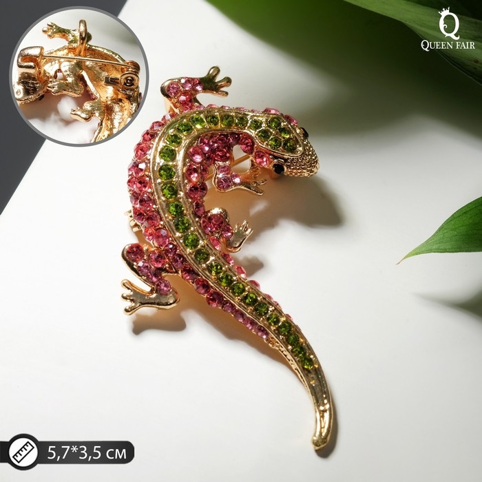 Брошь «Ящерица» тропическая, цвет розово-зелёный в золоте Брошь «Ящерица» тропическая, цвет розово-зелёный в золоте