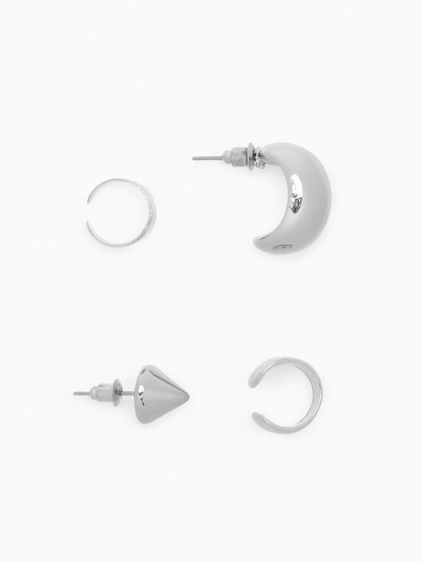 Набор серьги и каффы 4 шт. «Фигуры» объёмные, цвет серебро