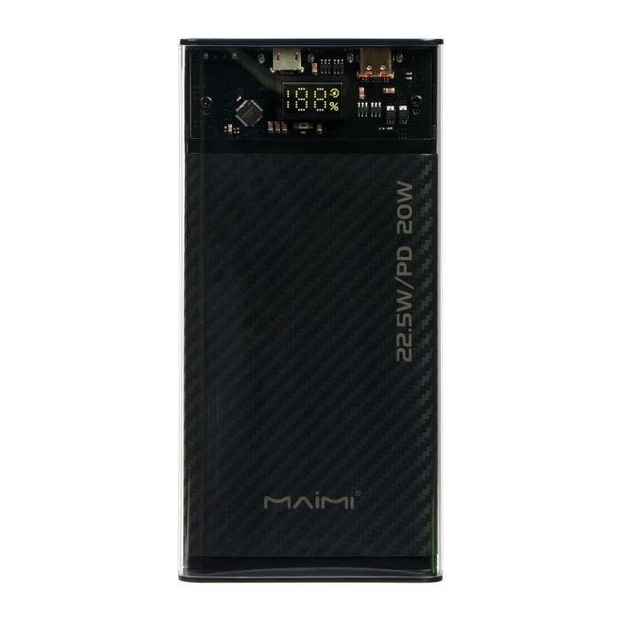 Внешний аккумулятор Maimi Mi28, 10000 мАч, 2 USB, Type-C, microUSB, 22.5 Вт, прозрачный