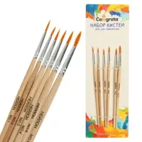 Набор кистей для рисования, нейлон, 6 штук: №1, 2, 3, 4, 5, 6, круглые, деревянная ручка, международный размер