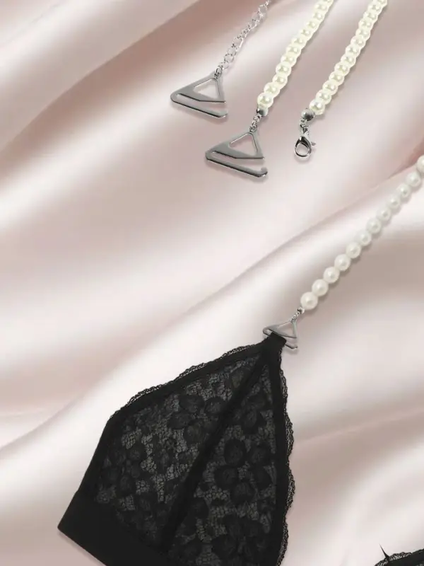 Лямки для бюстгальтера, декоративные с жемчугом, фурнитура металл, 5 мм, 45 см, пара, белые