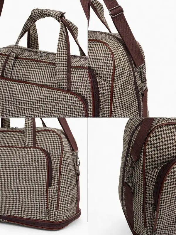 Сумка дорожная на молнии, наружный карман, длинный ремень, бежевая/коричневая