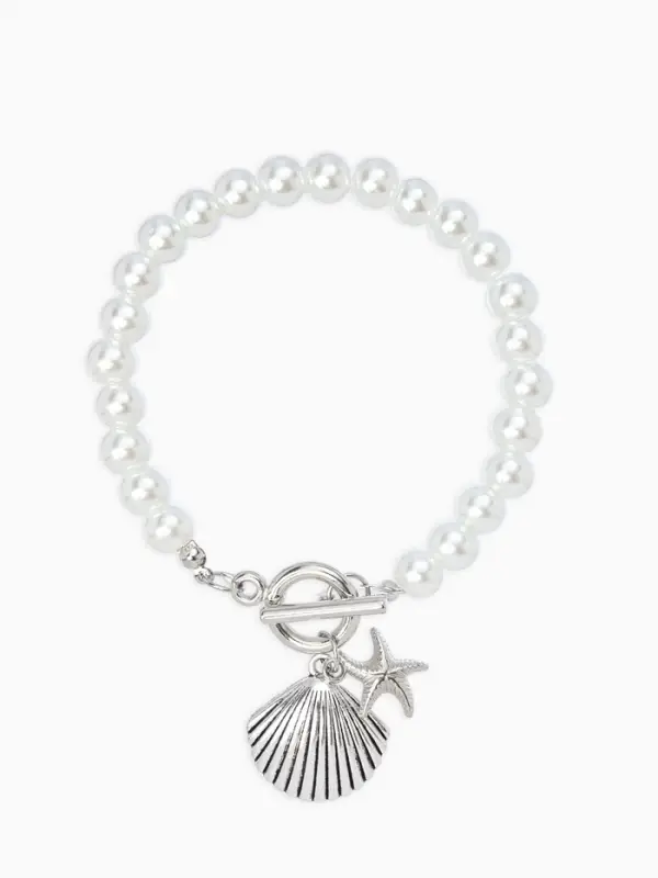 Набор 2 предмета: бусы. браслет &laquo;Жемчуг. Ракушка вонголе&raquo;, L=18/42 см, №8, белый в серебре