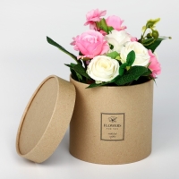 Коробка подарочная шляпная из крафта, упаковка, «Flowers», 15 х 15 х 15 см
