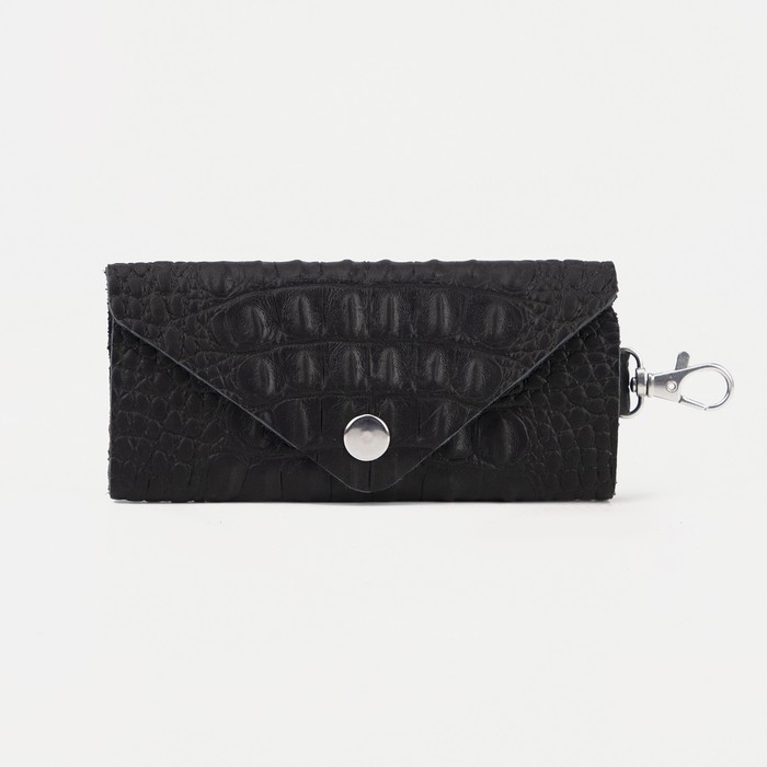 Ключница на кнопке, длина 11 см, кольцо, карабин, цвет чёрный Ключница на кнопке, длина 11 см, кольцо, карабин, цвет чёрный