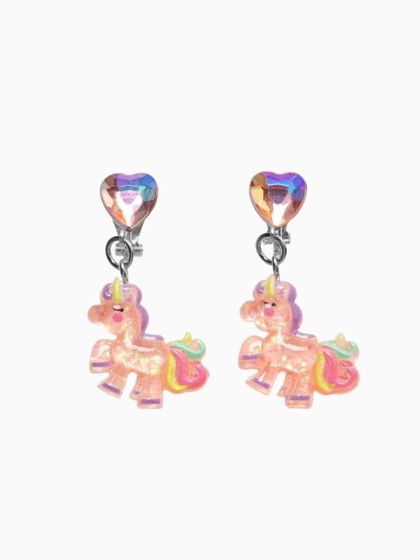 Серьги-клипсы детские  Серьги-клипсы детские "Выбражулька" единорог с сердцем кристалл, цветные