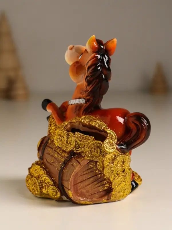 Копилка полистоун Копилка полистоун "Коняшка у кадки с монетами и самоцветами" 8х7х11 см