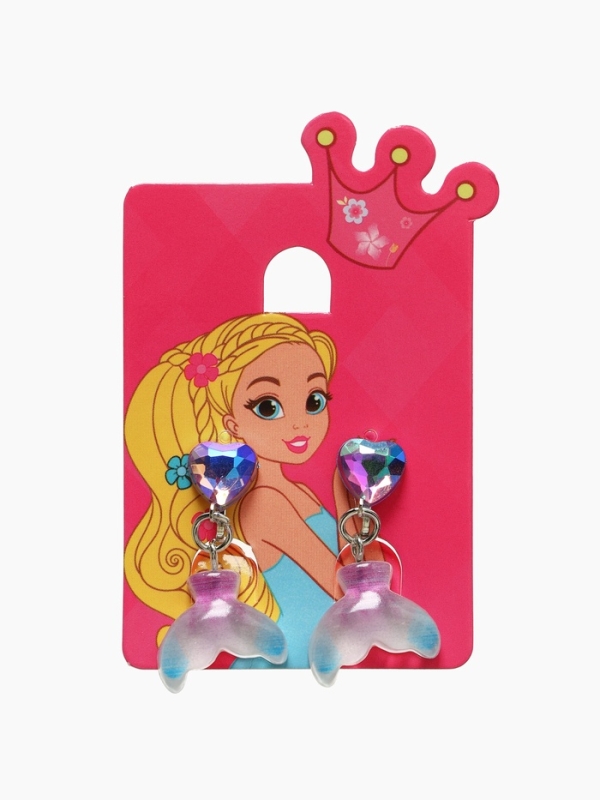 Серьги-клипсы детские  Серьги-клипсы детские "Выбражулька" хвост русалки с сердцем кристалл, цветные