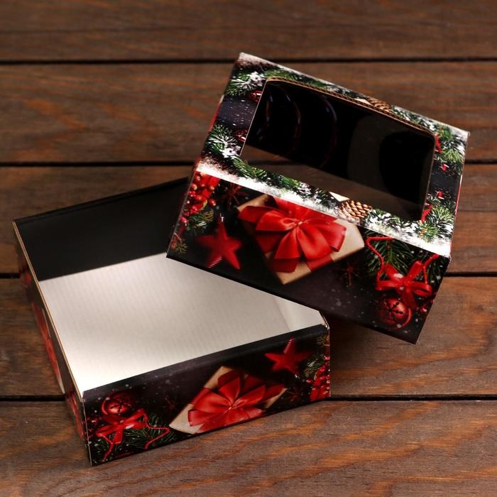 Новый год. Коробка подарочная, крышка-дно, Новый год. Коробка подарочная, крышка-дно, "Волшебная ночь", 14,5 х 14,5 х 6 см.