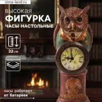 Фигурка - часы настольные полистоун &laquo;Филин в зелёном пиджаке на колонне&raquo;, 15&times;12.5&times;32 см
