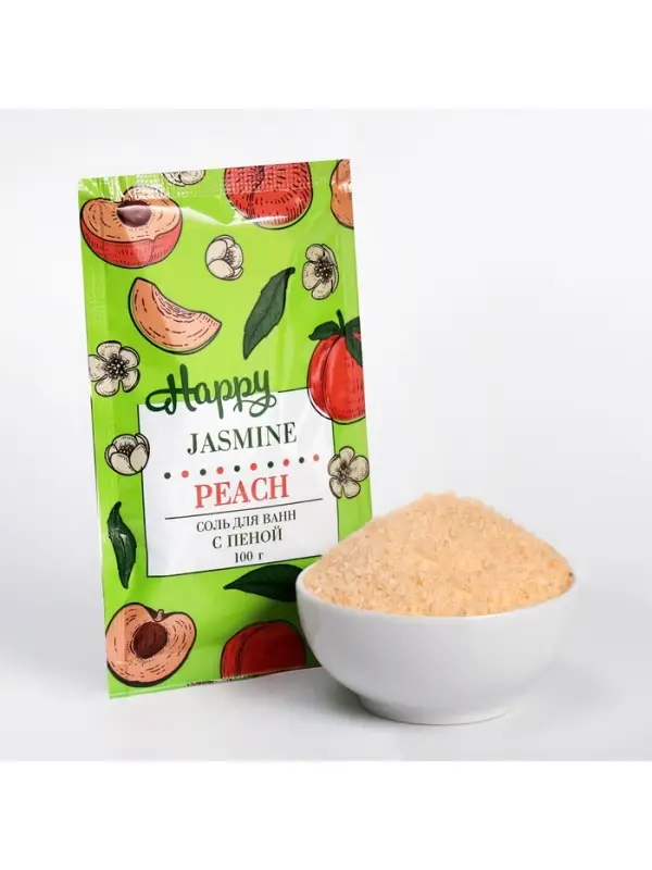 Соль для ванн с пеной Happy персик и жасмин, 100 г Соль для ванн с пеной Happy персик и жасмин, 100 г