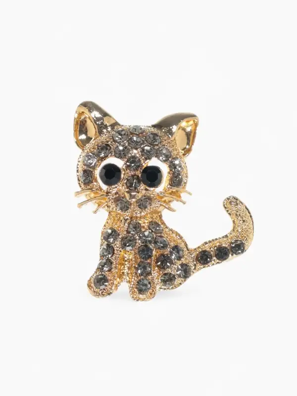 Брошь &laquo;Кошечка&raquo;, очаровательная, чёрно-серая в золоте