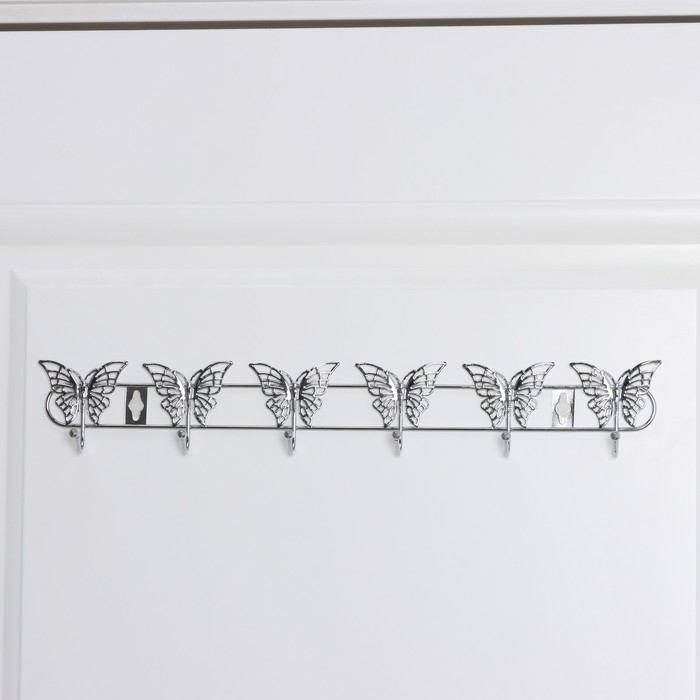 Вешалка настенная Доляна «Бабочки», 6 крючков, 34,5×3×6,5 см, цвет серебряный Вешалка настенная Доляна «Бабочки», 6 крючков, 34,5×3×6,5 см, цвет серебряный