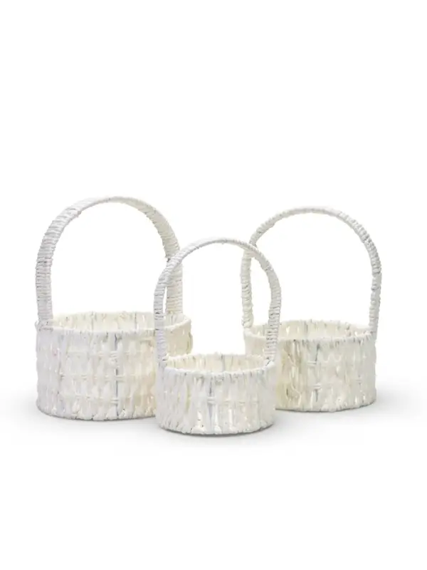 Набор корзин 3 шт пластик 20х20х11 17х17х9 14х14х7 см ручка h=10см белый круг