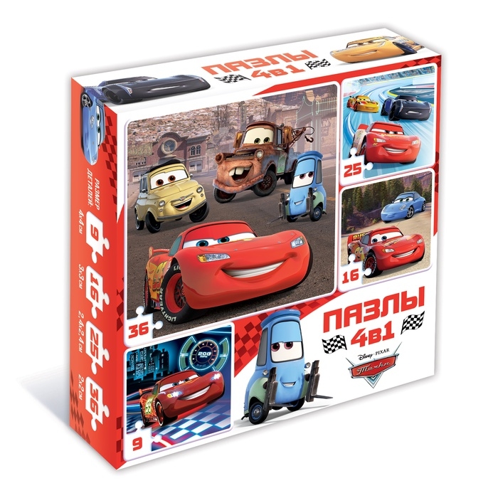 Пазлы 4 в 1 Пазлы 4 в 1 "Ни дня без гонки", Тачки