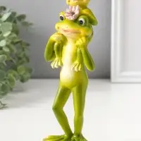 Сувенир полистоун "Лягушонок с розовым лотосом, посадил малыша на шею" 21,5 см