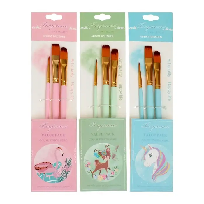 Набор кистей для рисования, синтетика, 3 штуки: № 2, 10, 12, международный размер