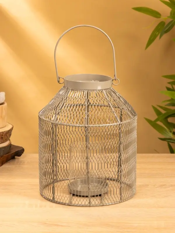 Подсвечник фонарь со стеклянной колбой 20х20х26 см, d 9 см, металл, цв. серый