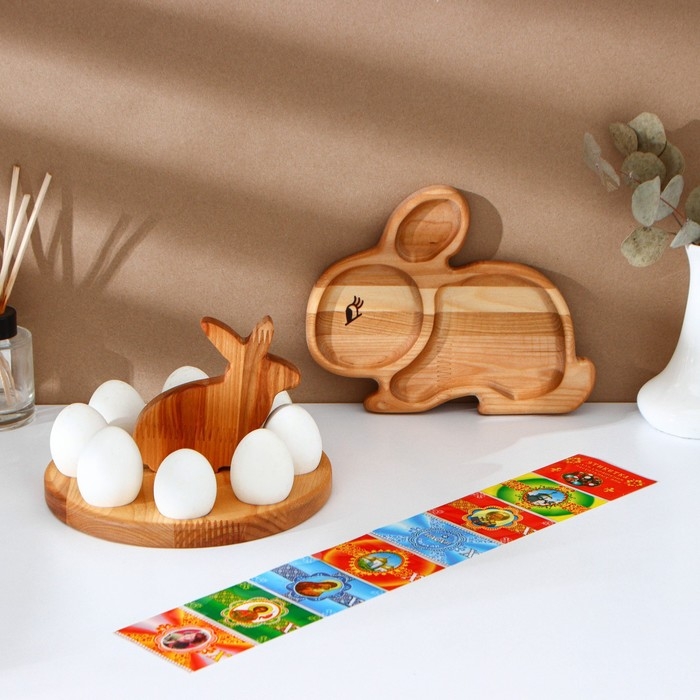 Пасхальный набор Adelica, менажница заяц, подставка для яиц 8 ячеек, d=20×1,8 см, термонаклейки 7 шт, берёза Пасхальный набор Adelica, менажница заяц, подставка для яиц 8 ячеек, d=20×1,8 см, термонаклейки 7 шт, берёза