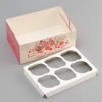 Коробка для 6 капкейков с прозрачной крышкой, &laquo;Сладких моментов&raquo;, 23&times;16&times;10 см