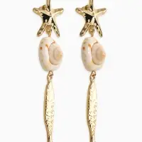 Серьги "Морской мир", рыбки с ракушкой, цвет белый в золоте