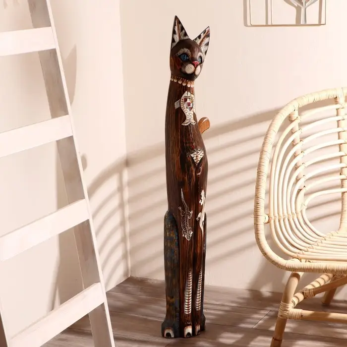 Сувенир дерево "Кошка морская с рыбкой и ящерками" 100х16х7 см