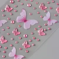 Стразы самоклеящиеся &laquo;С бабочками&raquo;, розовые, 10&times;20 см