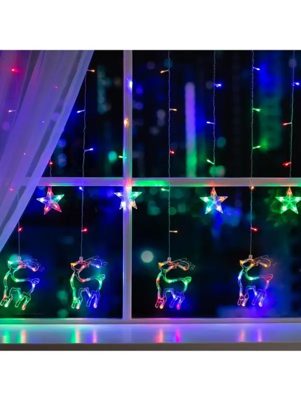 Гирлянда &laquo;Бахрома&raquo; 2.4&times;0.9 м с насадками &laquo;Олень&raquo;, IP20, прозрачная нить, 138 LED, свечение мульти, 8 режимов, 220 В